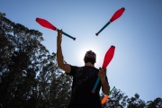 Jacob Turner juggles near the Swan Stage  during Hardly Strictly Bluegrass on Sunday, Oct. 6, 2019 in San Francisco, Calif.