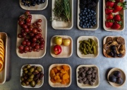 Ingredients for a charcuterie grazing board are ready to be plated in a kitchen at Bursa Restaurant in San Francisco, Calif. on Thursday, January 28, 2020.